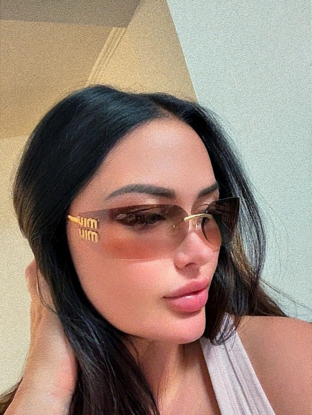 Sunglasses with Gold Logo Gold-Tone Shield